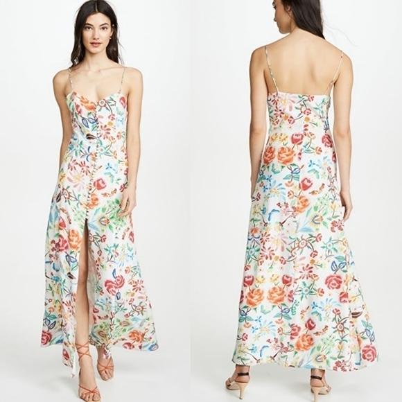 New All Things Mochi Melissa Silk White Floral Print Maxi Dress NWT Size Small - Picture 1 of 15